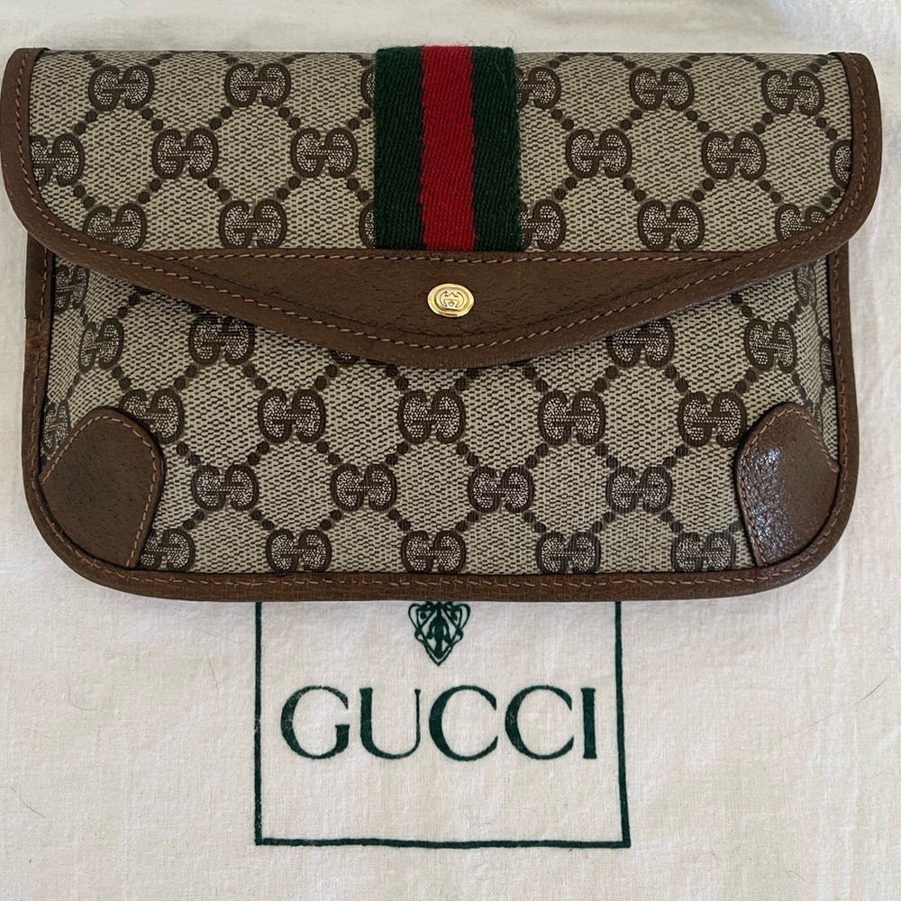 Vintage Gucci GG Supreme Sherry Line Clutch Italy Rare - Picture 3 of 15